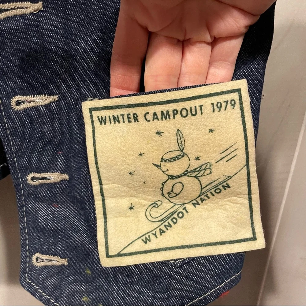 Vintage 1979 dark denim YMCA Indian Guides winter camp kids vest Billy The Kid